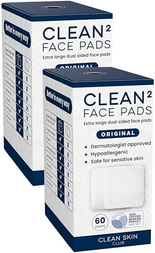Clean Skin Club Clean² Pads 2.0 [NEW & Improved Edges] Guaranteed Not to Shed & Tear, Unique Triple Layers, Textured Side & Ultra Soft Side, Organic Disposable Cotton, Pair with Makeup Remover 2 Pack