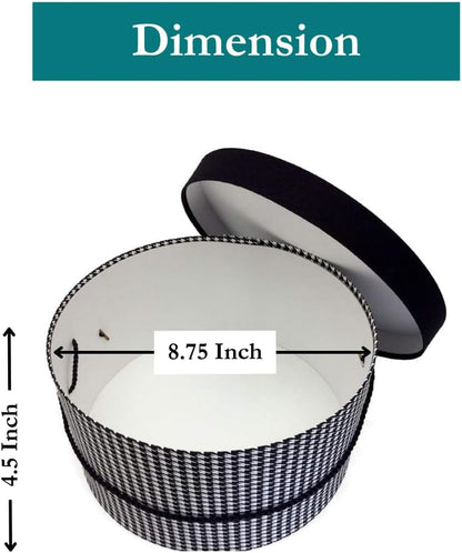 Sarah's Hat Boxes Classic Houndstooth Hat Box – 8.75" x 4.5" (Dia. x Ht.) Handmade in USA – Odorless Non-Toxic Adhesive, Cording Handle – Premium Storage for Hats & Accessories