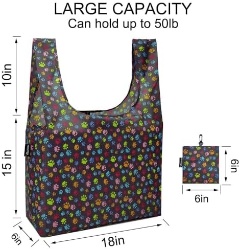 HOLYLUCK Reusable Grocery Bags,Heavy Duty Foldable Shopping Tote Bag (Extra Large, 3 Large Dog Paw Prints)
