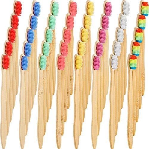 Boao 40 Pieces Bamboo Toothbrushes Charcoal Toothbrush Bamboo Toothbrushes with BPA-Free Nylon Bristles(Multi-Color)