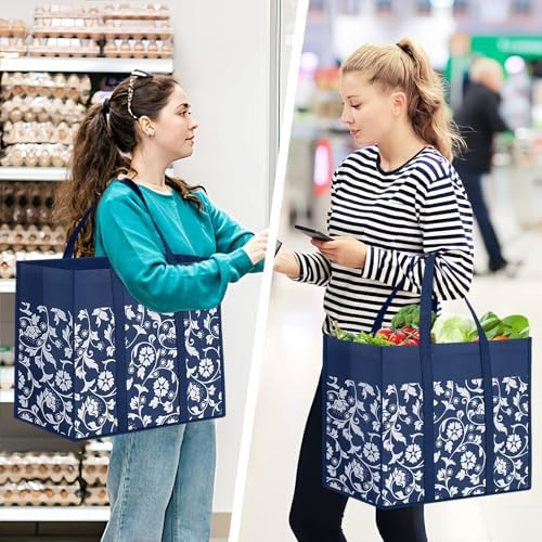 Reusable Grocery Bags Foldable Tote Bags Bulk Shopping Bags 4-Pack, Blue