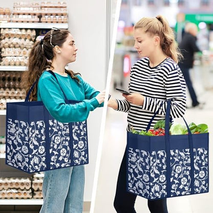 Reusable Grocery Bags Foldable Tote Bags Bulk Shopping Bags 4-Pack, Blue