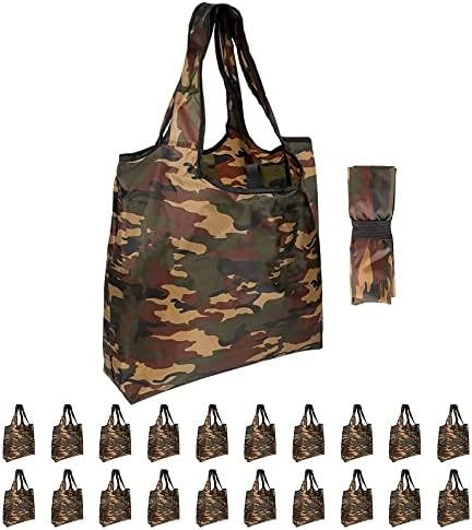 Aricsen 15x4.5x15 Inch Camo Reusable Shopping Bags with Handles, 20 Pack