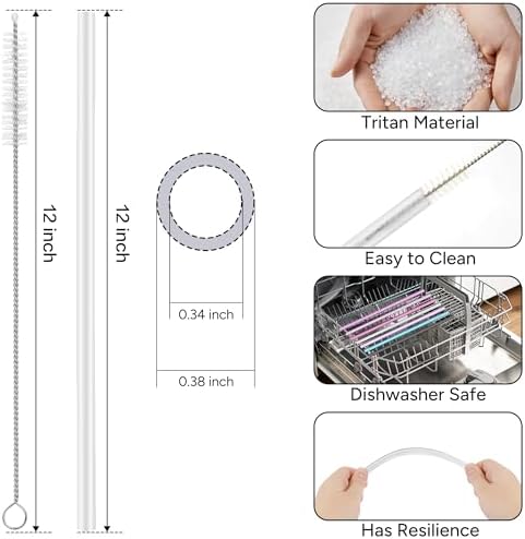 Replacement Straw Compatible with 40 oz Stanley Quencher Tumbler, 12 Inch Extra Long Reusable Plastic Straws for 40 Oz Cup, White-6 Pack