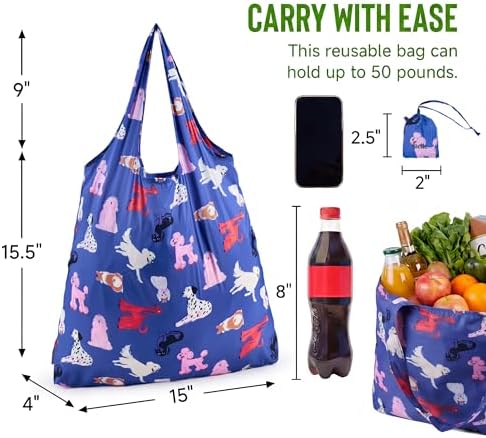 Stelle Lightweight Reusable Grocery Bag with Handles Ripstop Nylon Foldable Tote Shopping Bags for Travel and Groceries
