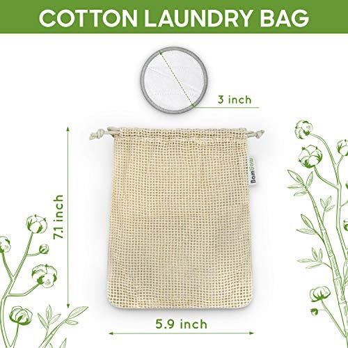 Bambaw Reusable Cotton Rounds for Face, 16 Rounds with 1 Bag for Laundry & Storage, Reusable Cotton Pads for Face, Soft & Exfoliating Eye Makeup Remover Pads