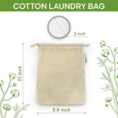Bambaw Reusable Cotton Rounds for Face, 16 Rounds with 1 Bag for Laundry & Storage, Reusable Cotton Pads for Face, Soft & Exfoliating Eye Makeup Remover Pads