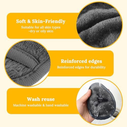 24Pcs Makeup Remover Pads, Grey Microfiber with 2 Storage Bags