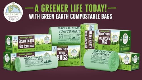 Green Earth Compostable Small Kitchen Food Scrap Trash Bags, Compost Bin Compatible, 3 Gallon, 11.35 Liter, 300-Count, Extra Thick 0.71 Mil, ASTM D6400, BPI (US) & OK Compost Home (EU) Certified