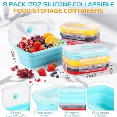 Mifoci 8 Sets of Silicone Collapsible Bowls, Candy Color, 17 Oz/ 500 ml