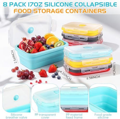 Mifoci 8 Sets of Silicone Collapsible Bowls, Candy Color, 17 Oz/ 500 ml