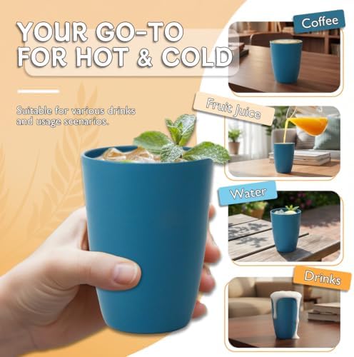 Wrova Wheat Straw Cups 6 PCS Good Alternative to Plastic Reusable Cups 12 oz Unbreakable Drinking Cup Reusable Dishwasher Safe Water Plastic Glasses Navy Blue