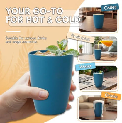 Wrova Wheat Straw Cups 6 PCS Good Alternative to Plastic Reusable Cups 12 oz Unbreakable Drinking Cup Reusable Dishwasher Safe Water Plastic Glasses Navy Blue
