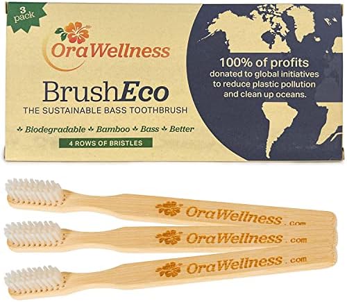 OraWellness BrushEco Bamboo Toothbrush, 4 Rows, Wooden Toothbrush