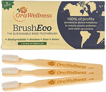 OraWellness BrushEco Bamboo Toothbrush, 4 Rows, Wooden Toothbrush