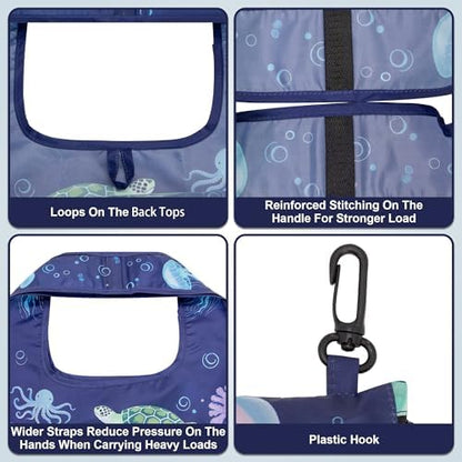 HOLYLUCK Reusable Grocery Bags,Heavy Duty Foldable Shopping Tote Bag (Standard, 3 Whales)