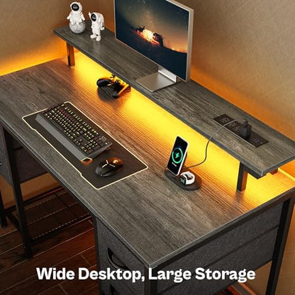 Huuger 47 inch Computer Desk with Power Outlets & 4 Drawers