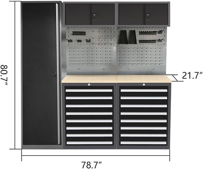 Steel Garage Cabinet Set, Heavy Duty, Tool Cabinets with Drawers for Workshop Auto Repair Shop, No Wall Mounting Required