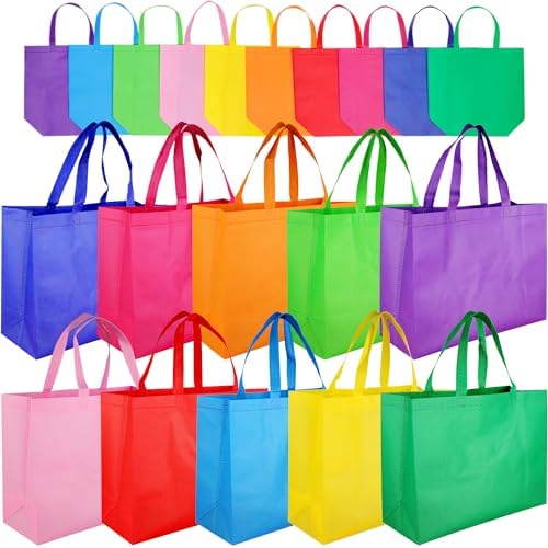 Large Non Woven Tote Bags, 15.7'' Rainbow Reusable Shopping Bags for Groceries