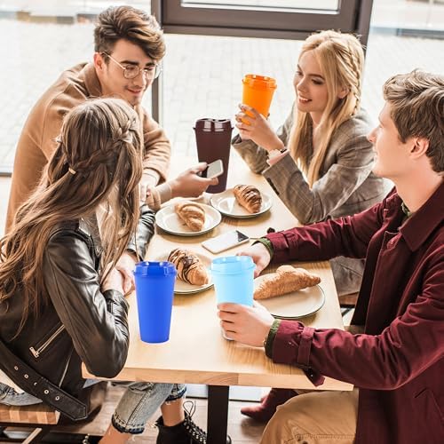 20 Pack Reusable Coffee Cups with Lids 16 oz Plastic Tumblers Travel Mug Iced Coffee Cup for Adults and Women Hot and Cold Drinks, Microwaveable (Rainbow)