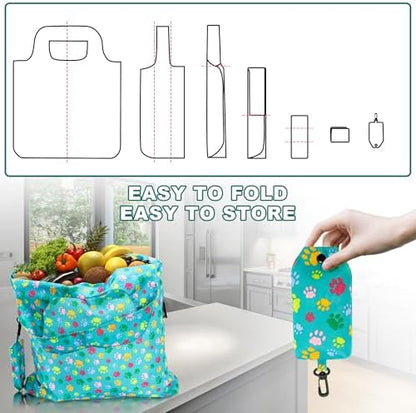 HOLYLUCK Reusable Grocery Bags,Heavy Duty Foldable Shopping Tote Bag (Standard, 3 Green Dog Paw Prints)