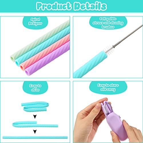 Meanplan 4 Sets Reusable Straws Travel Case Brush Silicone,Classic Color