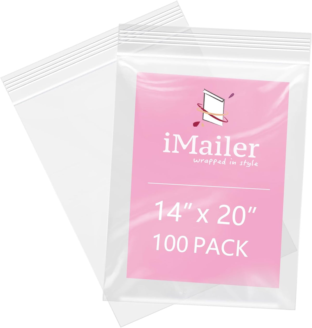 iMailer - 100 Pcs- 14" x 20" Large Zip Bags for Storage - Reclosable Plastic Zip Poly Bags for Clothing, T-Shirts, Pants