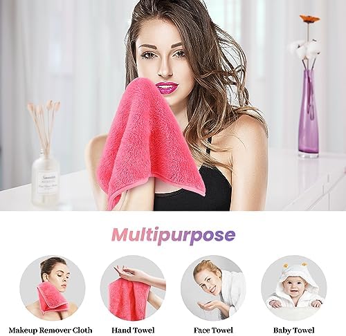 Reusable Makeup Remover Cloths 8 Pack, Ultra Soft Microfiber Facial Cleansing Cloths, Washable Makeup Remover Towels for All Skin Types,13x7 inch,Pink