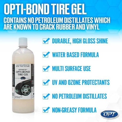 Optimum Opti-Bond Tire Gel – Sling Free Shine, Long Lasting Dressing; Water Based Gel Spray; Vinyl, Plastic and Trim Dressing; Great for Tire Shine & Vinyl Trim Care (8 Oz)