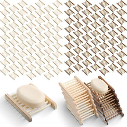 Rtteri 120 Pieces Bamboo Wood Soap Dish Tray Bathroom Wooden Soap Holder Handmade Bathtub Shower Dish Accessories for Home Bathroom Kitchen Sponge Scrubber