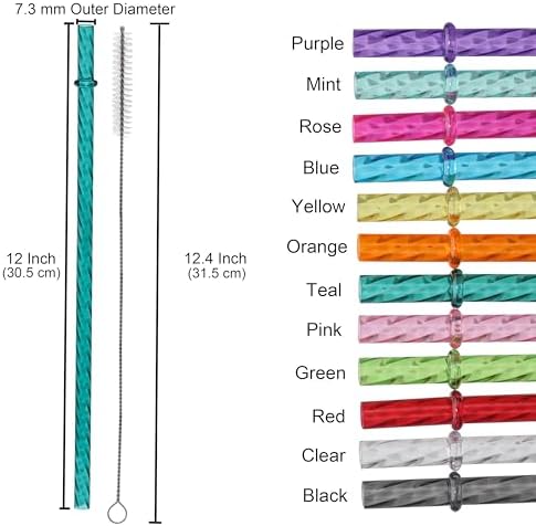 Dakoufish 12 Inch Reusable Swirl Straws for Stanley 30/40 oz Tumblers,12Pcs