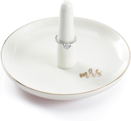 HOME SMILE Mrs Ring Holder Jewery Tray-Monogrammed Engagement Gifts for Friends,Birthday Mother's Day Christmas Gifts for Women,Ceramic White…