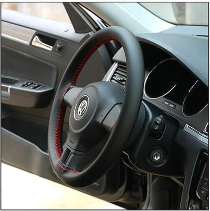 AUTOXBERT 38cm/15 Inch Hand Sewing Steering Wheel Cover Breathable Anti-Slip Leather Steering Wheel Cover for Nissan Qashqai Toyota Camry RAV4 VW Golf