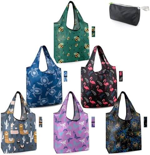 BeeGreen Animals Reusable Grocery Bags Bees Turtles Flamingo Peacock Alpaca Butterfly Lovers Gifts Shopping Bags Bulk 50LBS X-Large Foldable-Heavy Duty