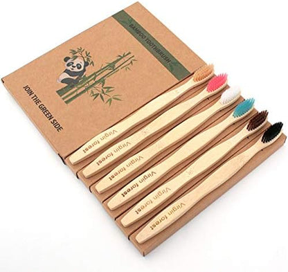 Virgin Forest Bamboo Toothbrushes 6pk, Soft Bristles BPA Free Eco