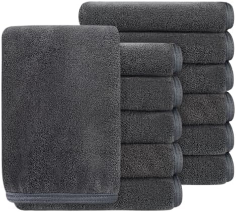 SINLAND Absorbent Coral Velvet Washcloth Ultra Soft Microfiber Face Towels 12 x 12 inch Multi-Purpose Face Cloths for Household and Sport