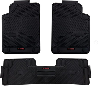 NEEDZ UltraGuard Floor Mats for Cars, Trucks, and SUVs, HydroShield Waterproof & Weather-Resistant, Sturdy Rubber, Customizable Trim-to-Fit Protection, Anti-Slip Floor Liners, Full Set (Black).