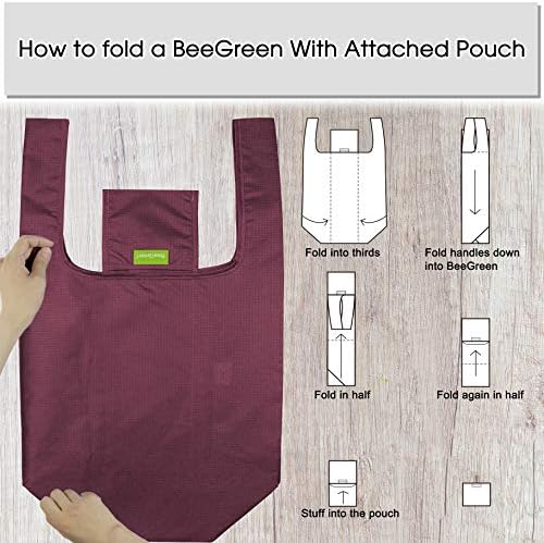 BeeGreen Green Reusable Grocery Bags Wholesale Green Reusable Kitchen Bags Bulk Foldable-Machine Washable with Zipper Storage Pouch 20 Packs