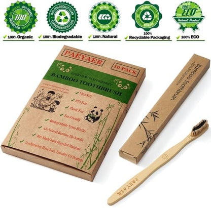 10 Pack Bamboo Toothbrushes,5 Soft 5 Medium Bristles for Adults Eco-Friendly Wooden Handle BPA-Free