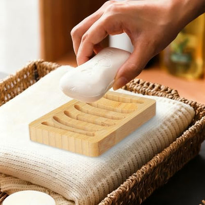 Wooden Soap Dish, Bamboo Soap Holder for Shower 2 Pack, Self Draining Tray