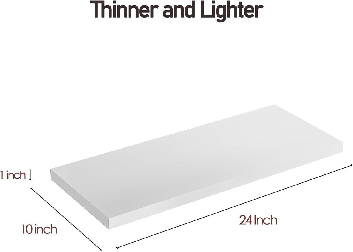 Wall Shelf Set of 3, White Floating Shelves 24 in W x 10 in D x 1 in H, Wooden Floating Wall Shelf with Invisible Brackets for Living Room/Bedroom/Bathroom/Kitchen Storage and Decor