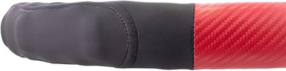United Pacific 70409 18" Carbon Fiber Pattern Steering Wheel Cover, Engineered Leather Construction, Large Grip – ONE Steering Wheel Cover – Black/Red Carbon Fiber