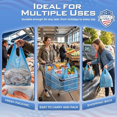 Fuxury 20000 (20K) Count Blue Plastic Thank You Bags 11.5 x 6.5 x 21, Grocery, Take Out, To Go, Retail Shopping T-shirt Bags in Bulk (Made in USA)
