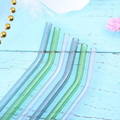 Reusable Glass Straws - 9" L x 8 mm W - Smoothie Drinking Straws for Smoothie, Milkshakes, Pack of 6 with 1 Cleaning Brush (mix4)