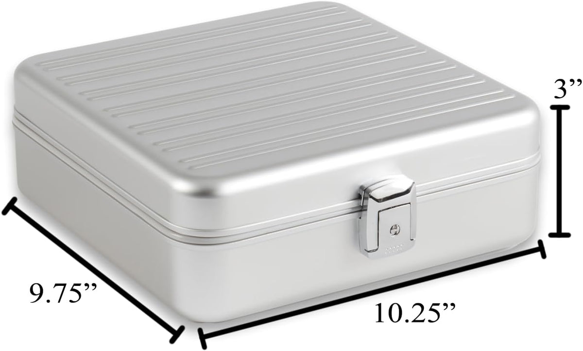 Bey-Berk Personalized Prague Aluminum 9-Slot Watch Case (Silver), Locking Travel Metal Watch Box with Quilted Interior, 9.75" x 3" x 10.25"
