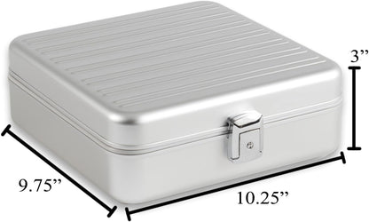 Bey-Berk Personalized Prague Aluminum 9-Slot Watch Case (Silver), Locking Travel Metal Watch Box with Quilted Interior, 9.75" x 3" x 10.25"