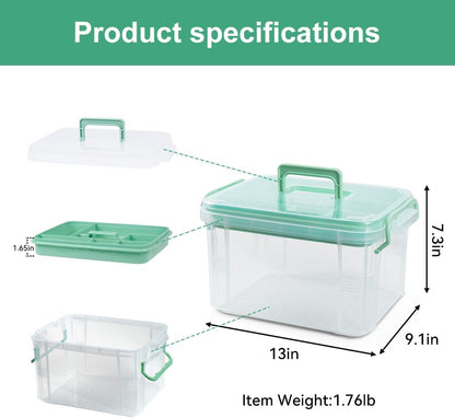 DOUKE 15qt Clear Medicine Organizer Storage Box with Handle, Plastic Empty First Aid Box with Tray, Multipurpose Medical Storage Container, Medication Organizer Chest for Home, Baby, Elderly, Dorm