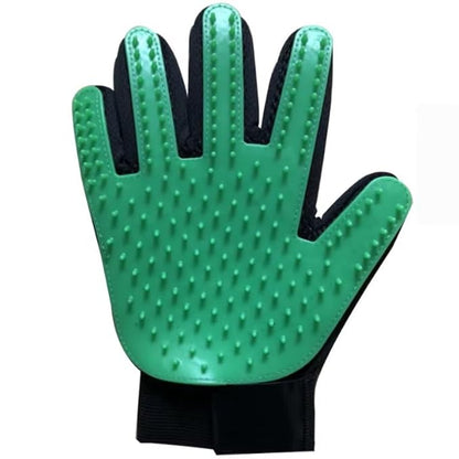 Efficient Pet Grooming Glove - Gentle Shedding Brush for Dogs, Cats, Horses, & more with Long & Short Hair - Right Hand Only (Green)