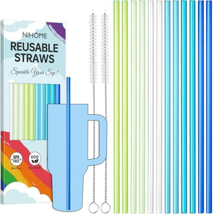 NiHome 12-Pack Plastic Reusable Straws Fit for Stanley 40 30 64 oz Tumbler
