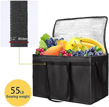 Insulated Food Delivery Bag, XXXL Grocery Cooler Bags, Black, 3-Pack